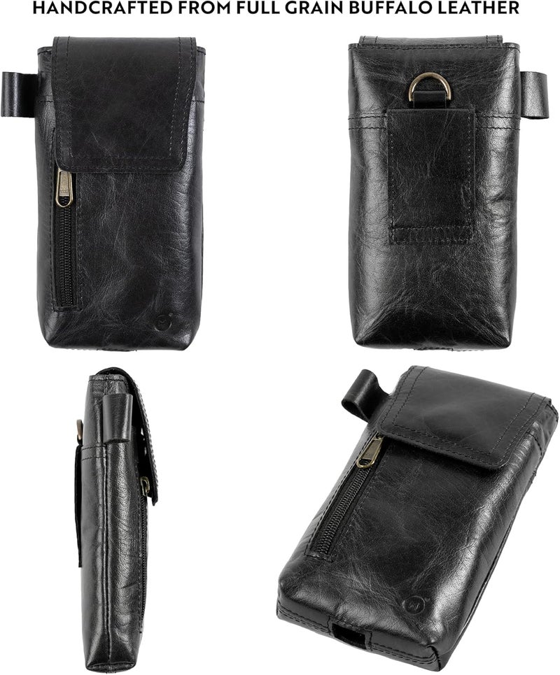 Moonster Leather Phone Holster – Genuine Full-Grain Buffalo Leather Pouch 7”H x 3.5" W Leather Cell Phone Holster for Large Smartphones Handmade Leather Secure Phone Belt Holder Black - Image 4